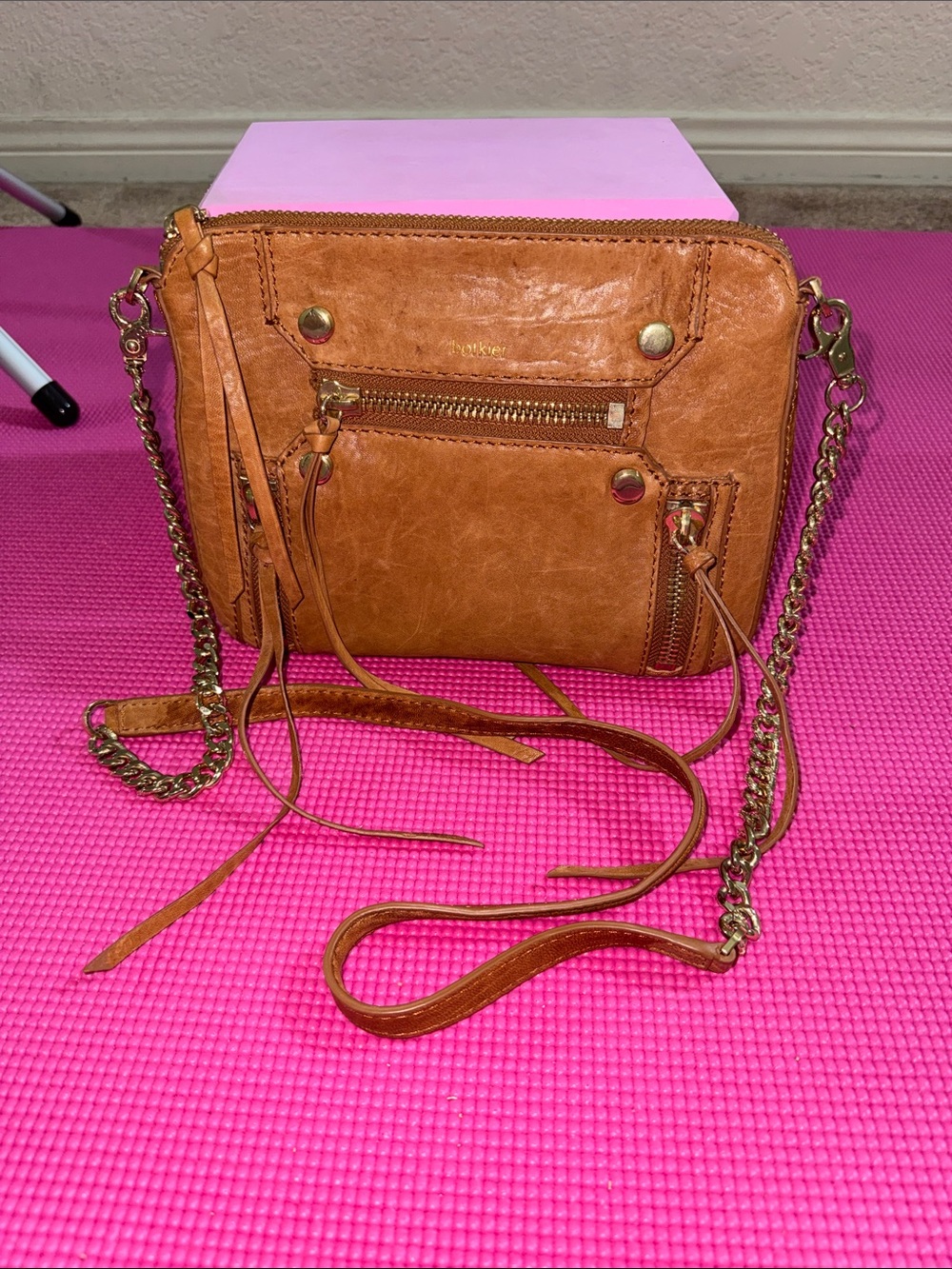 Botkier Tan Leather Crossbody with Gold Chain Strap